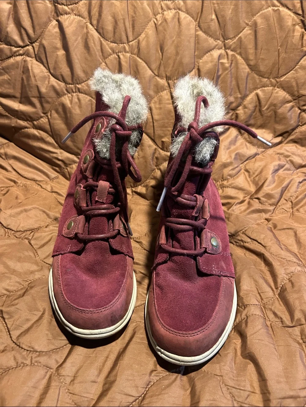 Sorel Kids Burgundy Faux-Fur Lace-Up Winter Boots